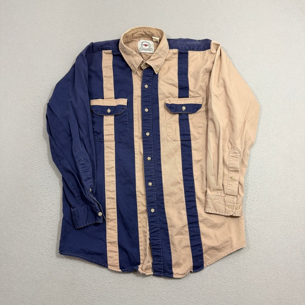 Vintage Mid-West Garment Co Shirt Large Blue Tan Colorblock Western Workwear 90s